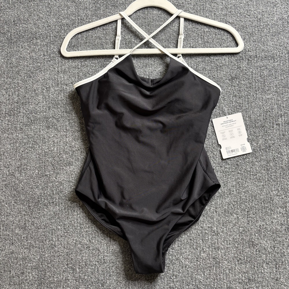 Athleta Girl One Piece Adjustable Black White Bathing Suit Girls Size XL NWT